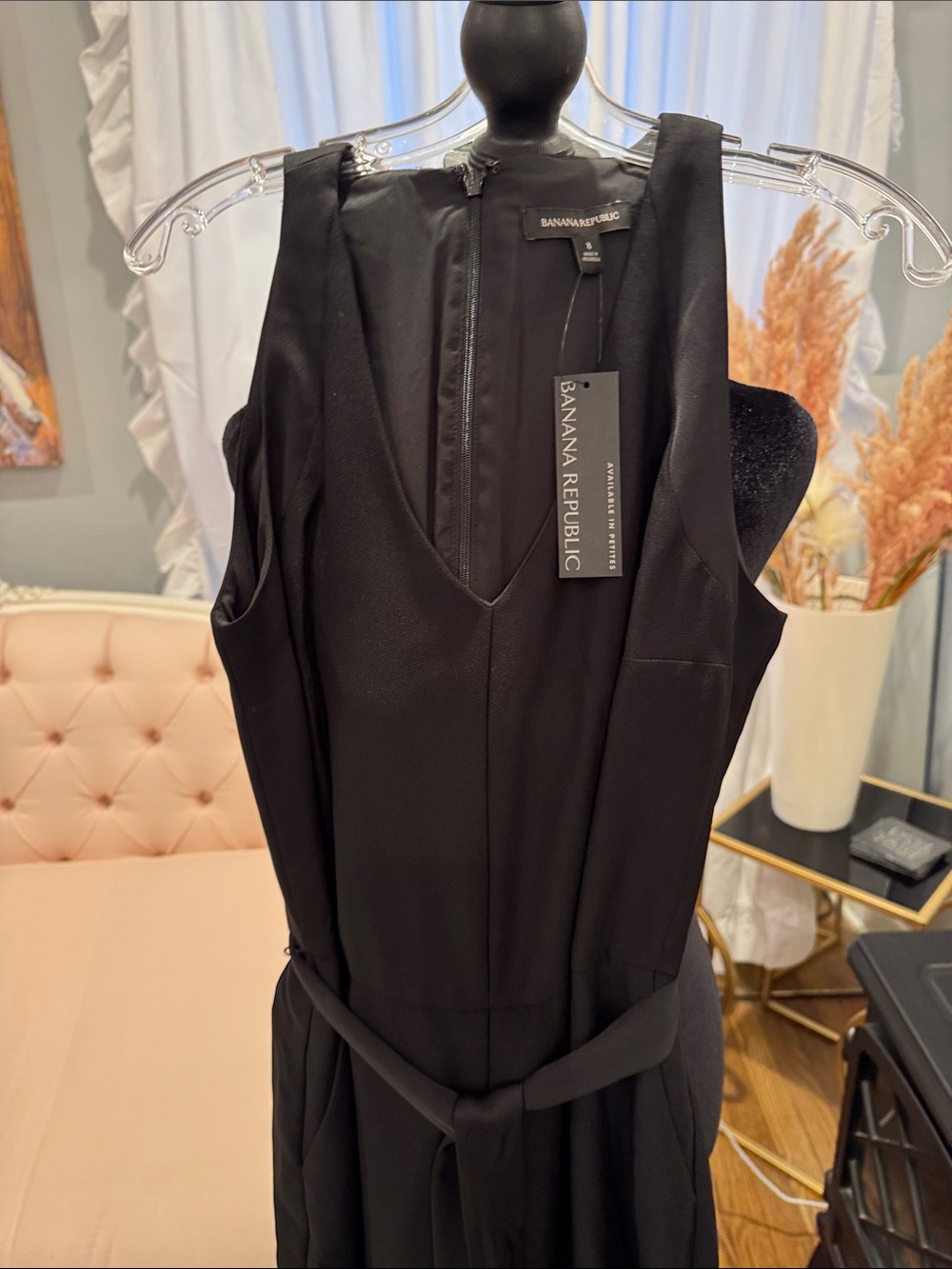 Banana Republic Black V-Neck Sleeveless Jumpsuit with Tie Waist